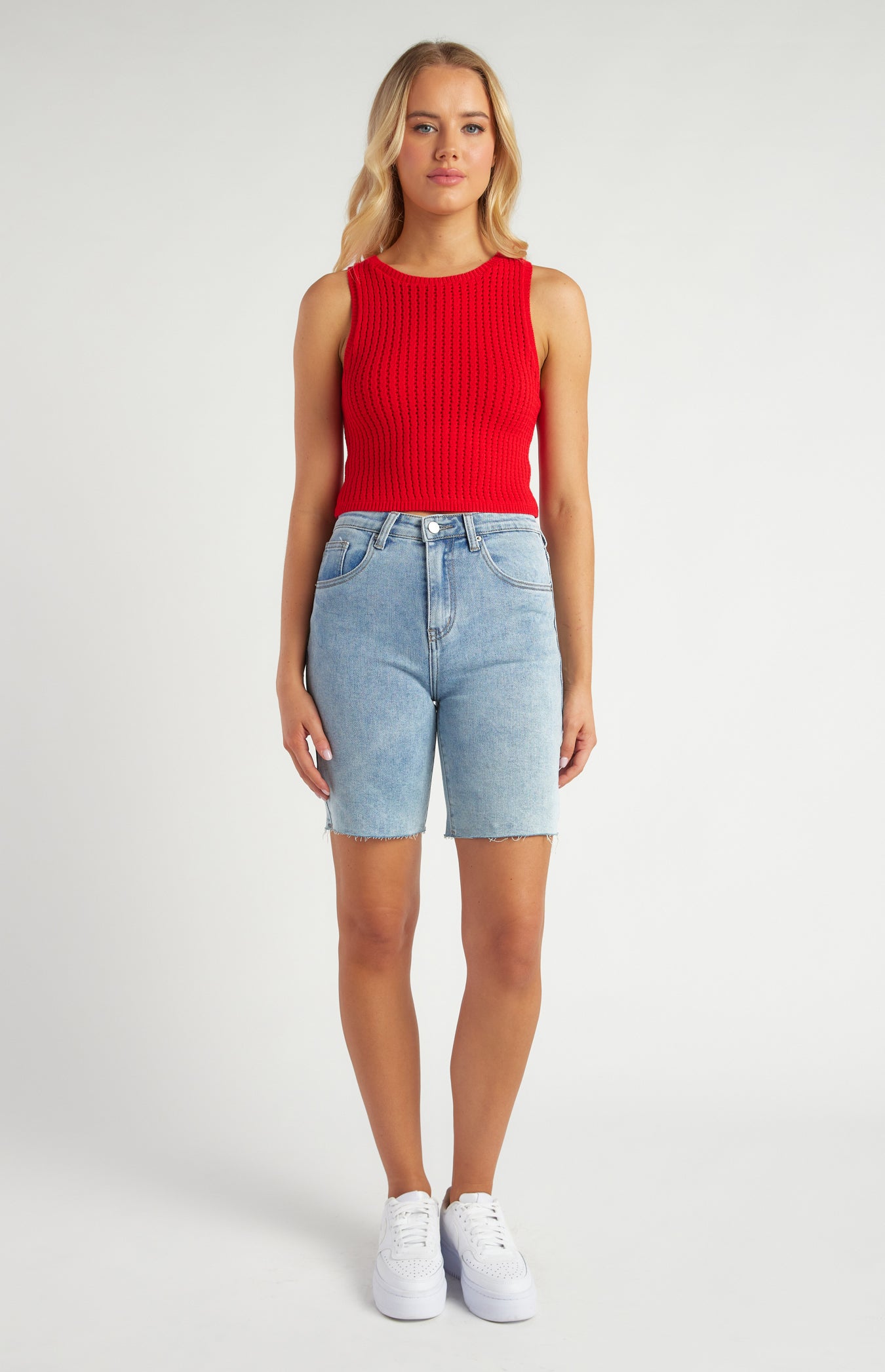 High Waist Cut Off Skinny Denim Shorts