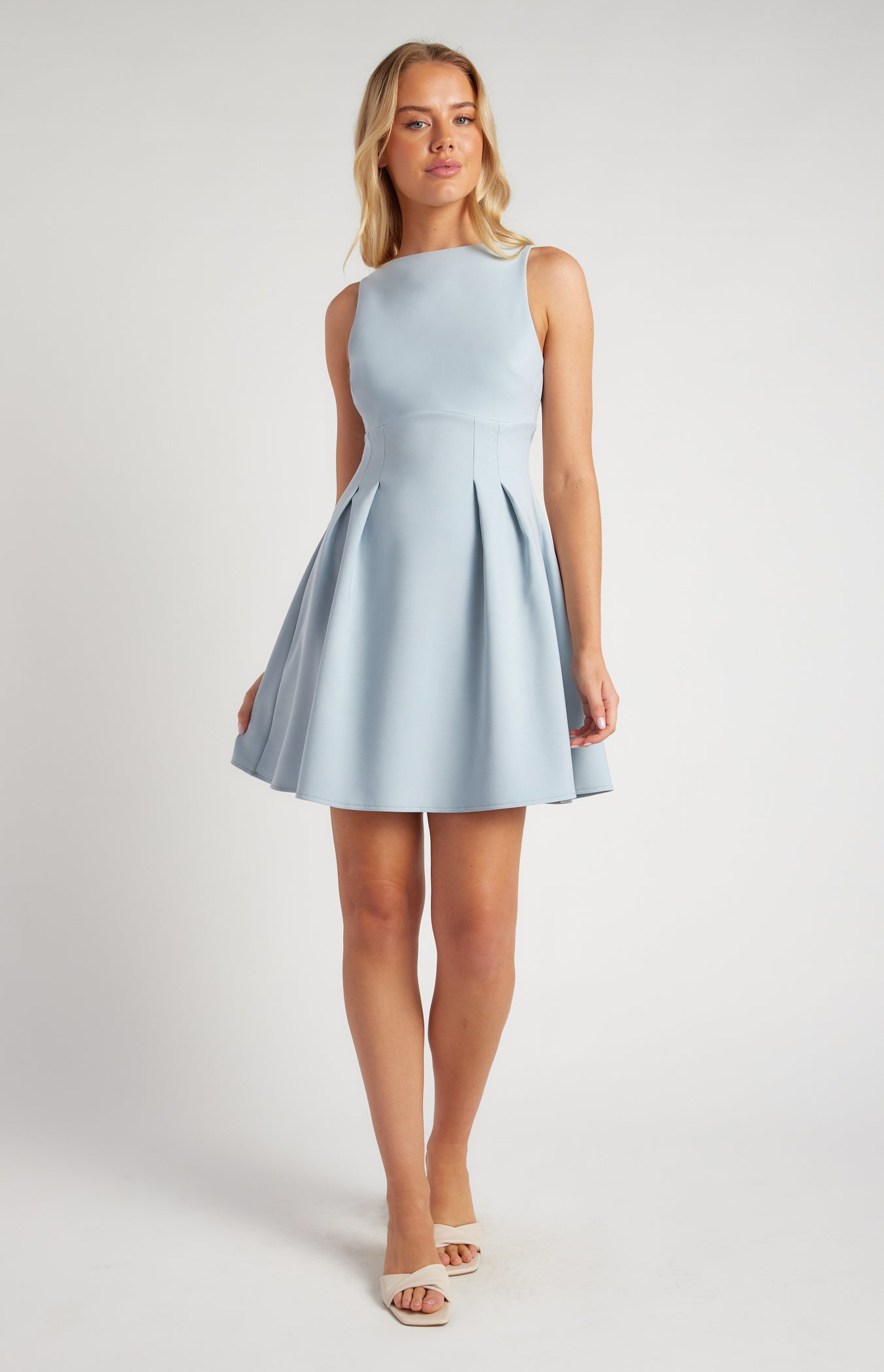 Stretch Fabric Cinched Waist Detail Mini Dress