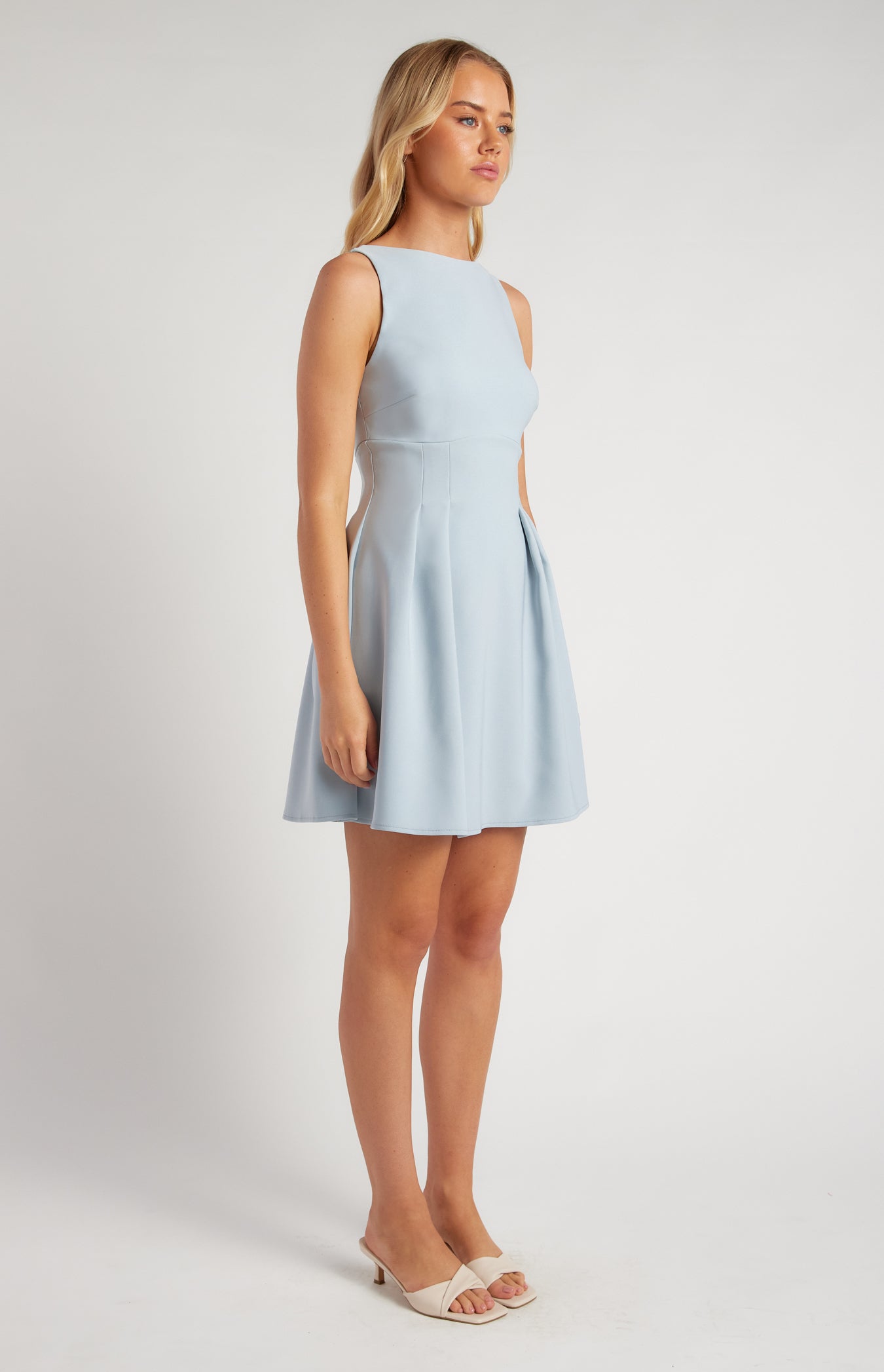Stretch Fabric Cinched Waist Detail Mini Dress