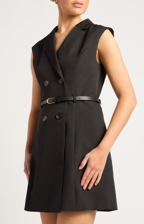 Cap Sleeves Blazer Dress With Belt Details
