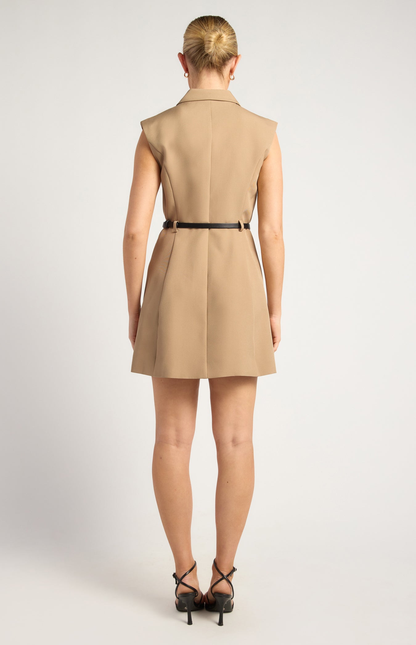 Cap Sleeves Blazer Dress With Belt Details