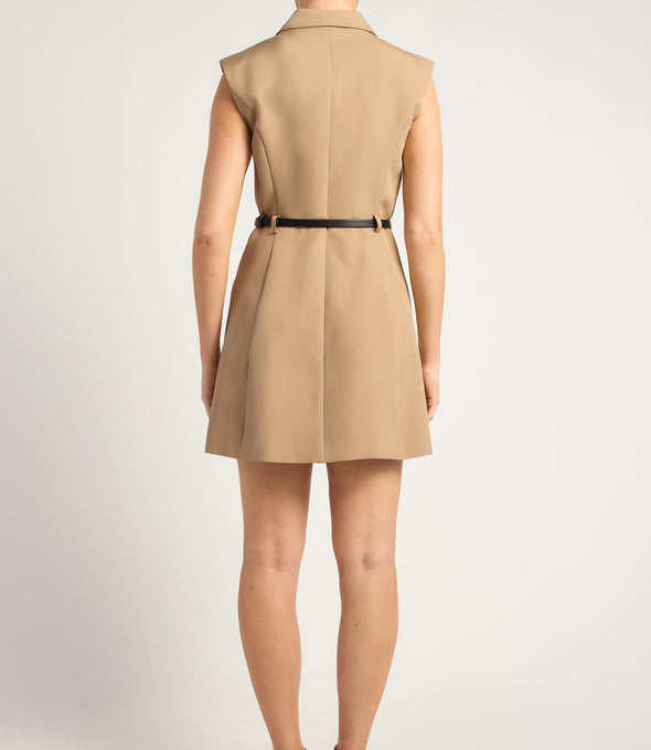 Cap Sleeves Blazer Dress With Belt Details