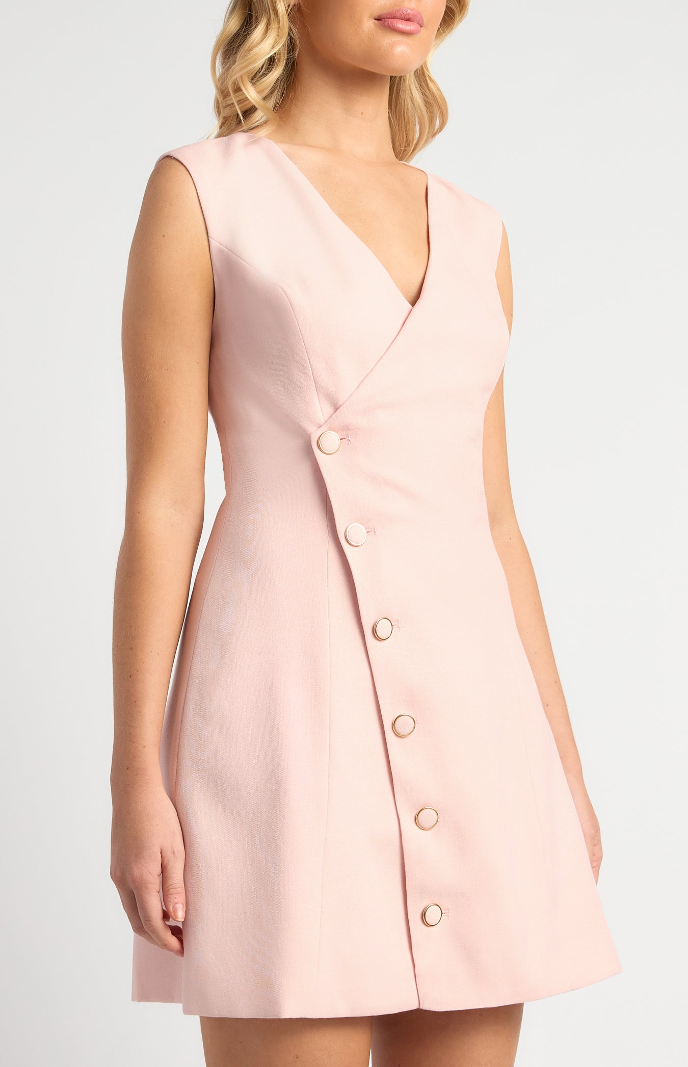 Asymmetrical Gold Accent Button Vest Dress