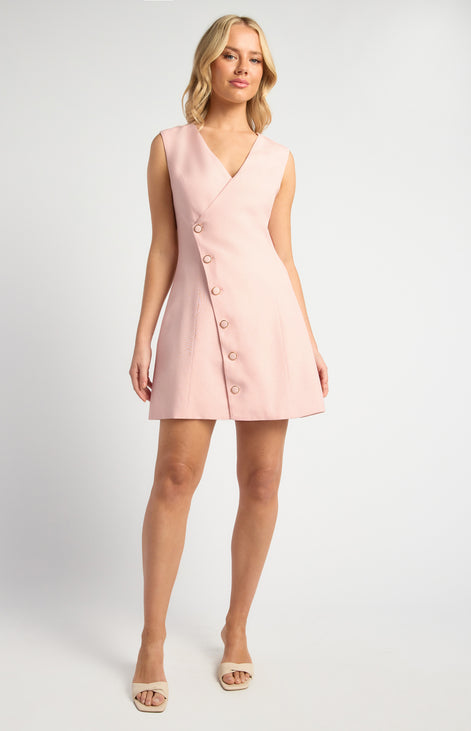 Asymmetrical Gold Accent Button Vest Dress