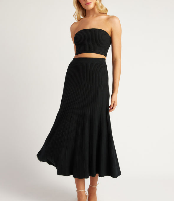Wide Rib Knit Set with Strapless Top and Skirt