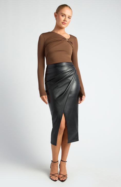 Gold Embellishment Gathered Front Detail Jersey Top