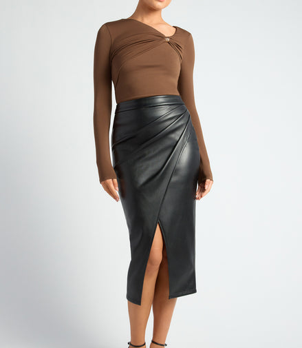 Gold Embellishment Gathered Front Detail Jersey Top