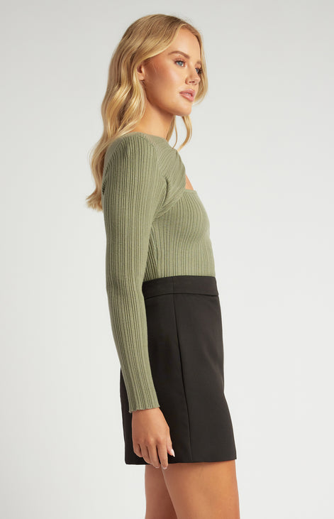 Twist Neckline Cut Out Detail Knit Top