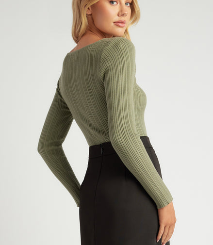Twist Neckline Cut Out Detail Knit Top