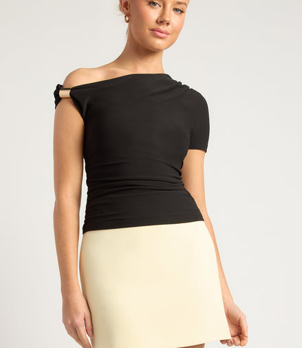 One Shoulder Gold Hardware Details Top